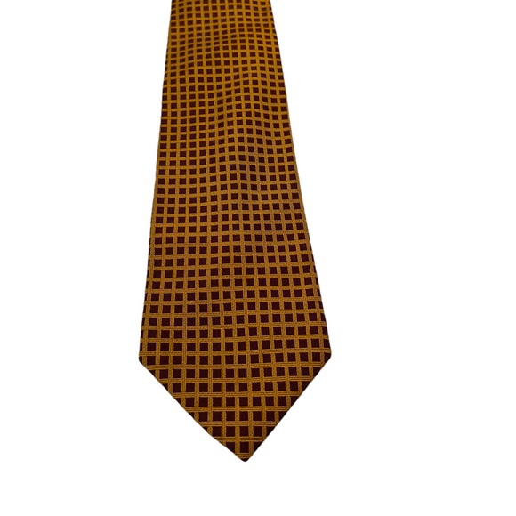 The Custom Shop Mens Vintage pure Silk Necktie Yellow Burgundy Micro Check Print - Picture 3 of 8